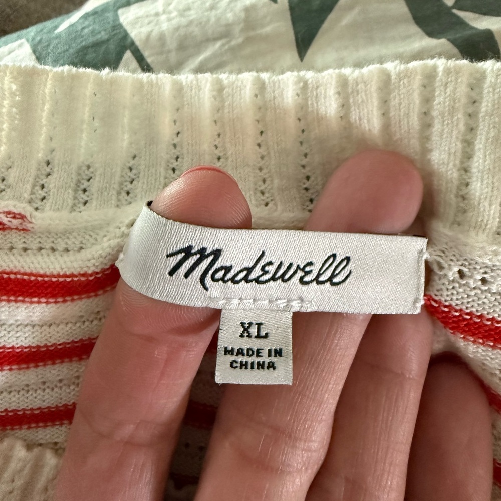 Madewell Red and Cream Striped Short-Sleeve Knit Sweater XL - Picture 5 of 5
